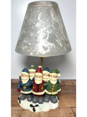 Vintage Santa Claus Christmas Candle Holder Lamp With Frosted Shade